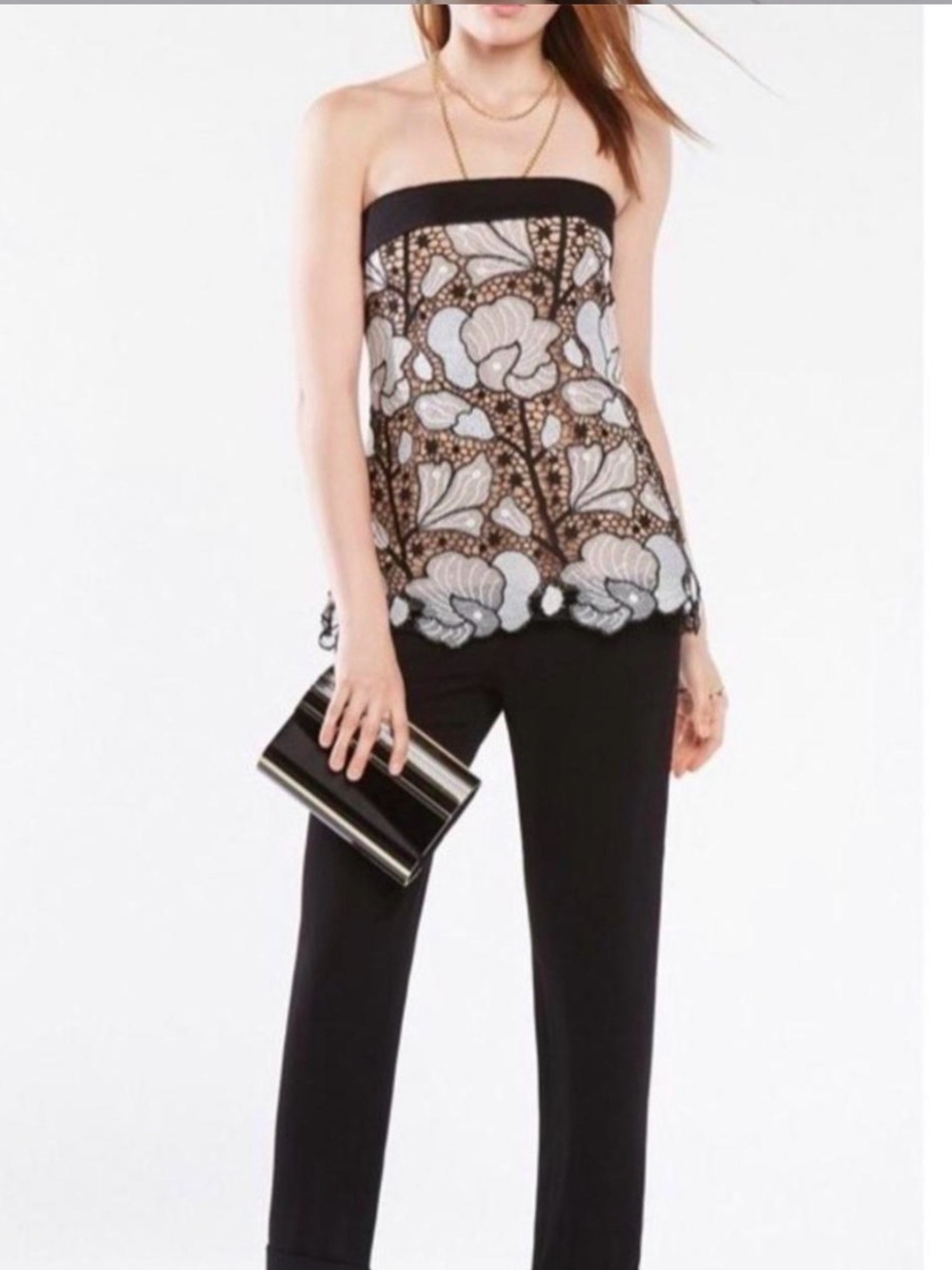 BCBGMAXAZRIA Women's Black and Grey Top